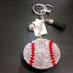 Bling BASEBALL 3D/Puffy Rheinstone Keychain, Handbag / Backpack Purse Charm